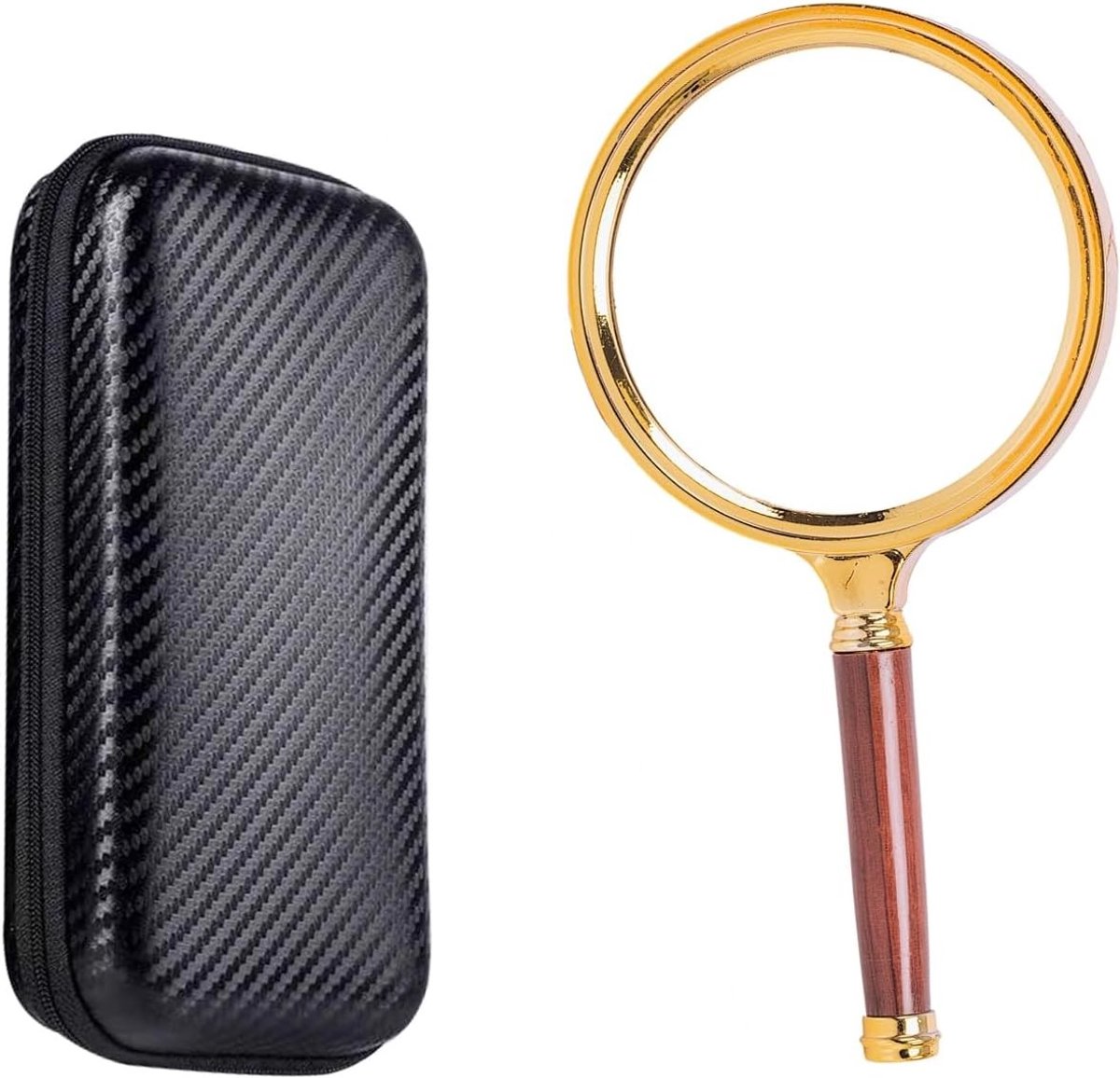 Handheld vergrootglas met houten handvat, 80mm, geavanceerd optisch glas voor lezen, leren en elektronica reparatie met opbergdoos van koolstofvezel