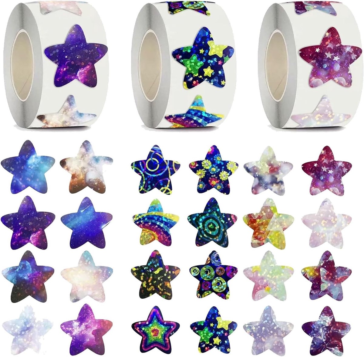 Holografische sterbeloningsstickers voor klaslokaal en studenten - 1500 glanzende motiverende stickers voor leraren en kinderen