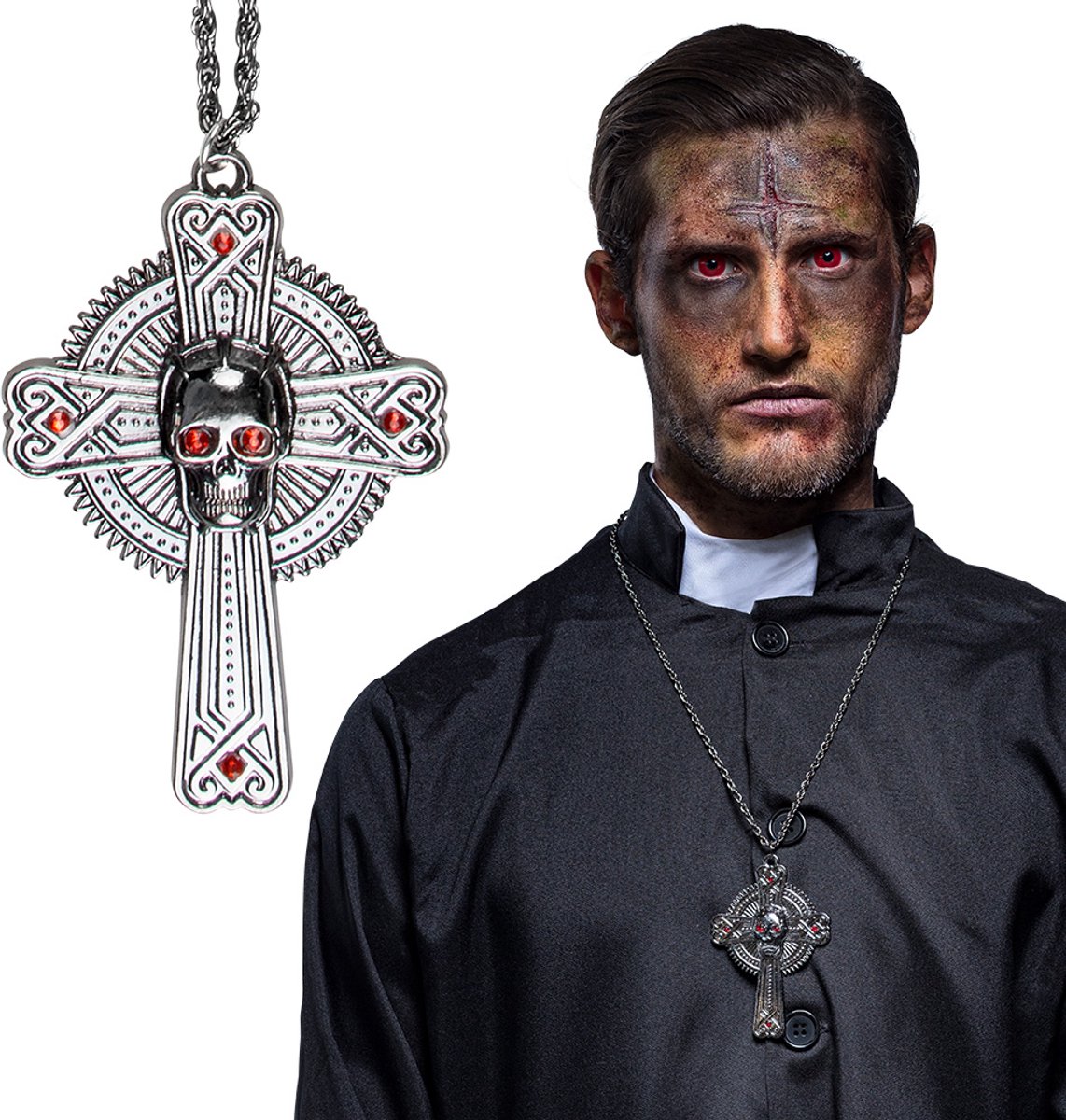 Boland - Ketting Skull cross - Volwassenen - Unisex - Priester - Halloween accessoire - Horror - Sieraad - Skull