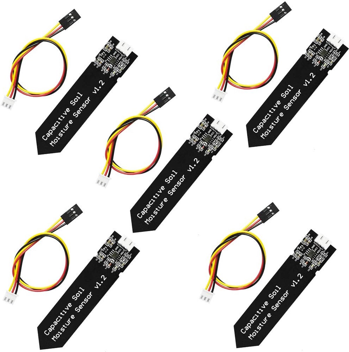 5 Stuks Capacitive Bodemvochtigheidssensor Module met Kabel voor Arduino - Breed Voltagebereik 3.3-5.5V, Tuinieren, Irrigatie, Sensor Technologie