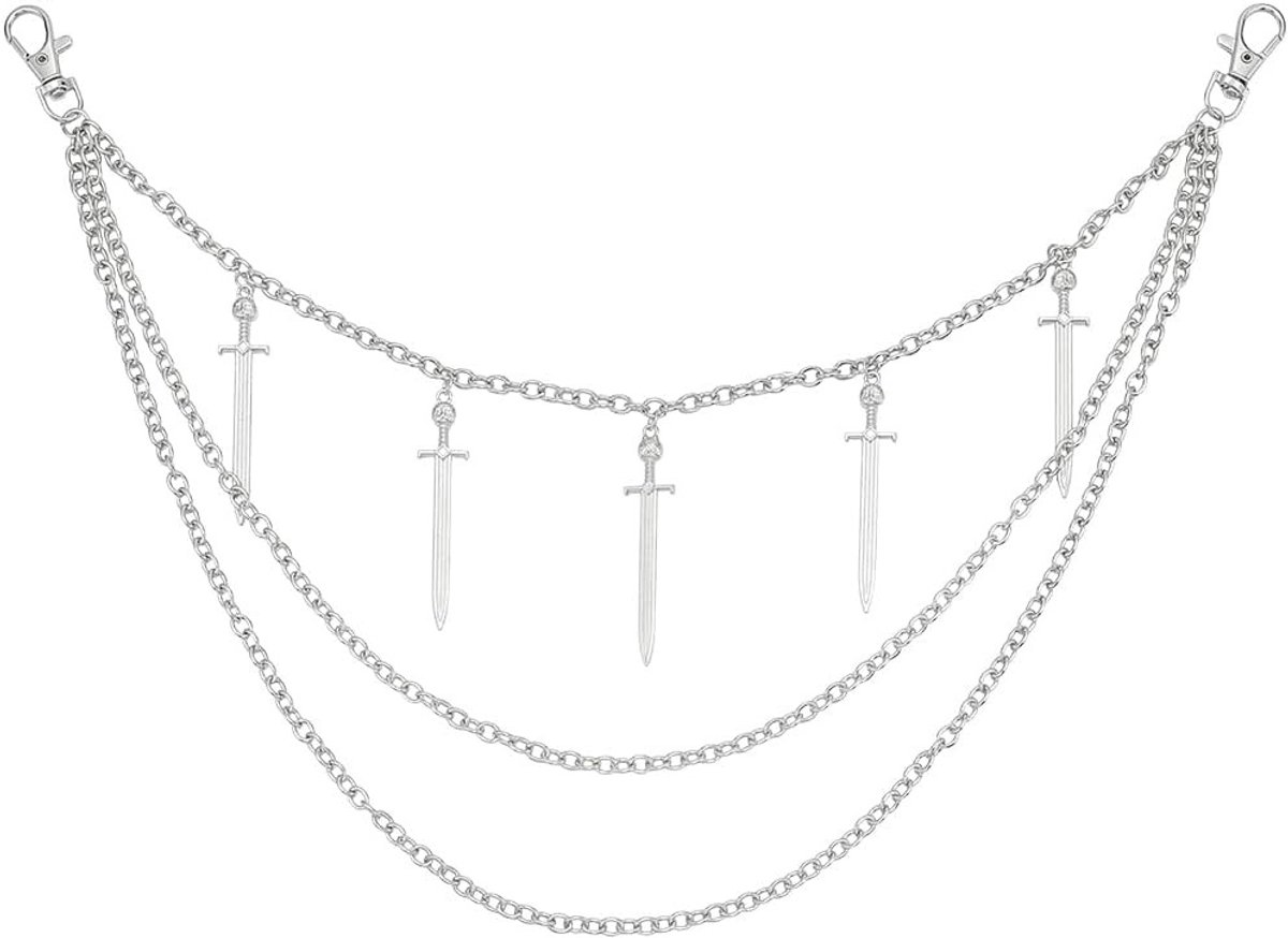 Zilveren Hip Hop Broekketting met 3 Lagen voor Punk en Grunge Stijl - Unisex Accessoire voor Broeken en Overalls van 45 cm