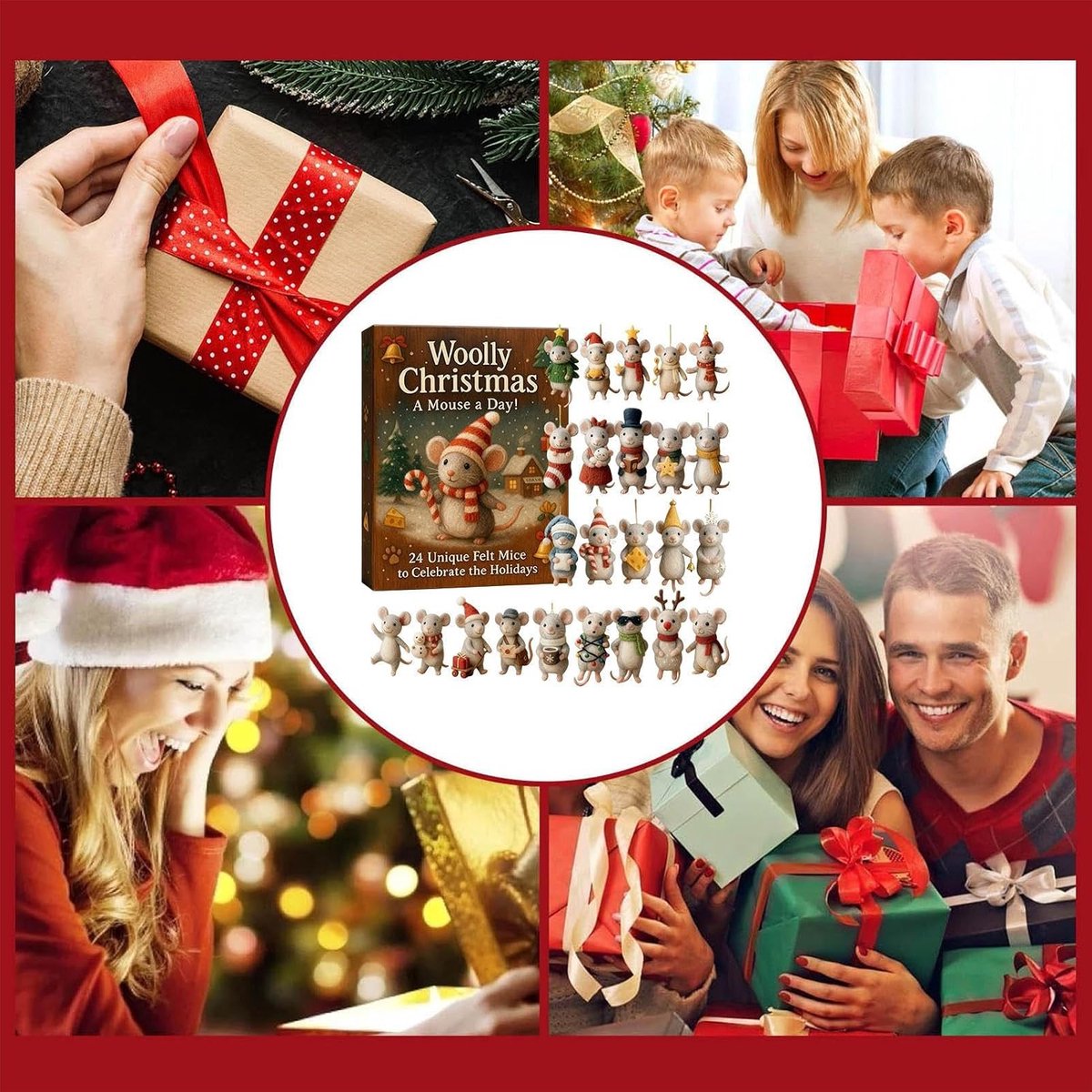 Adventskalender Muizen 24 Dagen - Met 24 Acryl Muizenfiguren en Hangers - Kerst Aftelkalender - 2D Muizen Kerstornamenten voor Kerstboom - Kerstdecoratie voor Huis Deur Raam en Kamer – foto 5