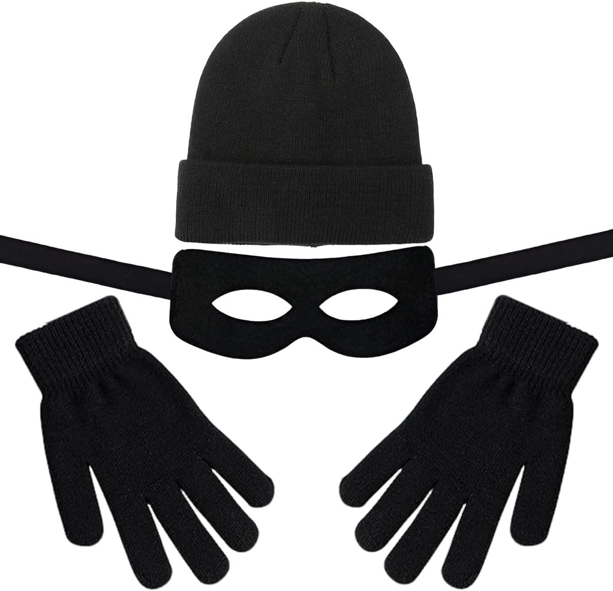 Dievenkostuum Set met Masker, Handschoenen en Gebreide Muts voor Carnaval en Halloween Feestjes