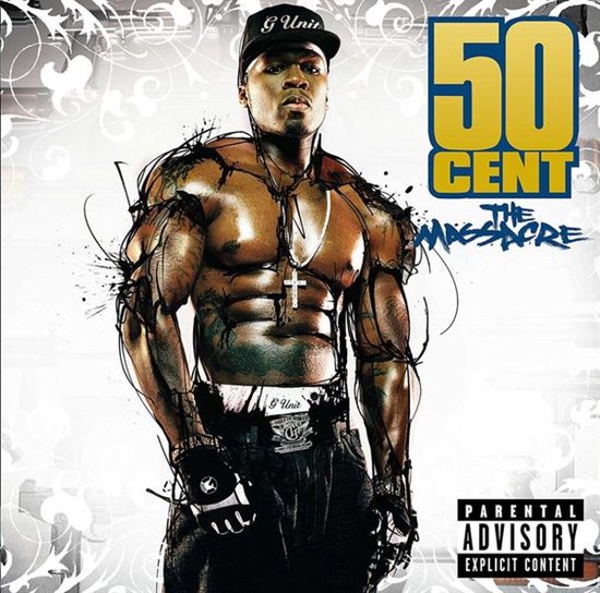 Albumhoes van 50 Cent met de tekst 'The Massacre' en '50 Cent'.