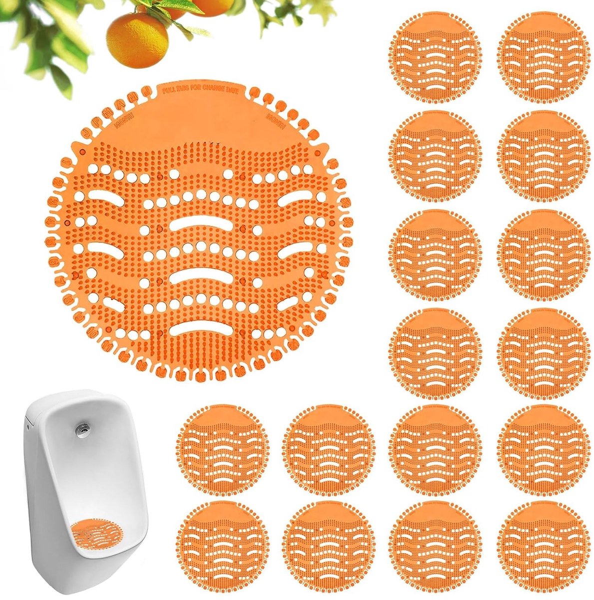 Urinoir zeefje - Oranje - 16,7 cm Diameter - EVA Urinoirfilter met Sinaasappelgeur - Universeel voor Commercieel Gebruik