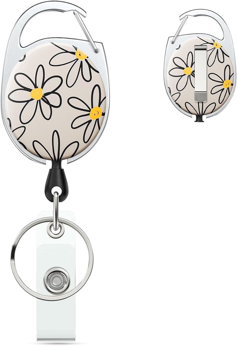 Retractable Badge Reel met Bloemenprint voor Badgehouder, Wit, Ideaal voor Werk en Evenementen