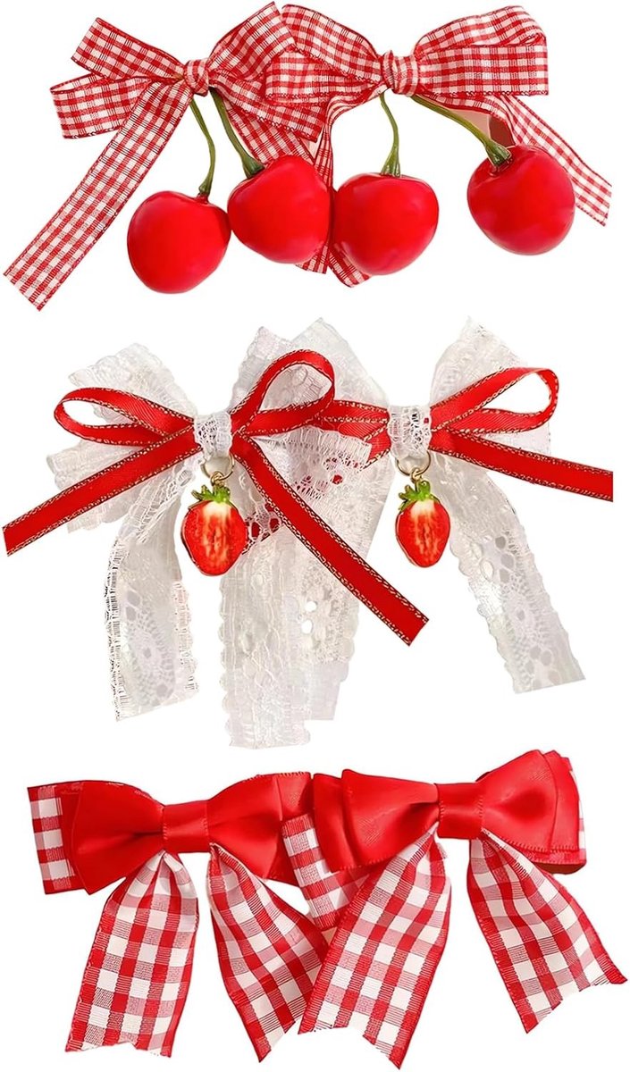 Set van 6 Rode Kers Haarclips - Fluwelen Klemmen voor Vrouwen, Ponytail Accessoires en Feestelijke Versiering voor de Winter