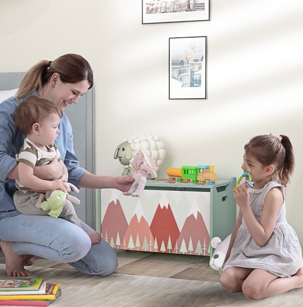 MODFU Speelgoedkist - Klapdeksel En Veiligheidsscharnier - Kinderkamer - Hout - Groen