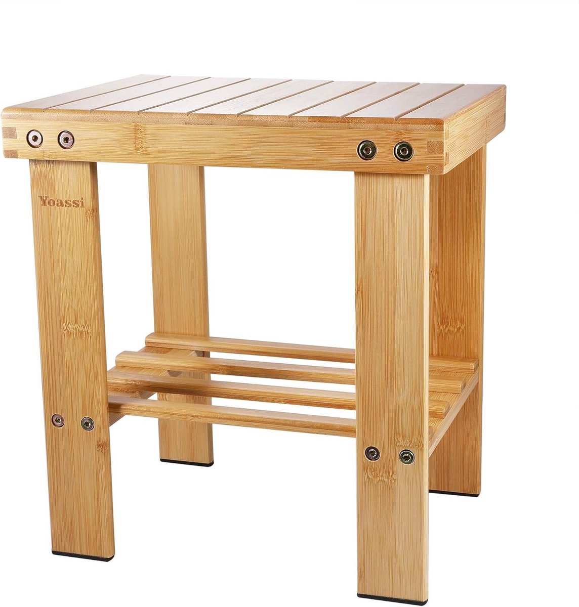 Douchebank bamboe - Naturel - 31 x 24 x 34 cm - Robuust Antislip Voetenbankje - Voor Badkamer en Woonkamer