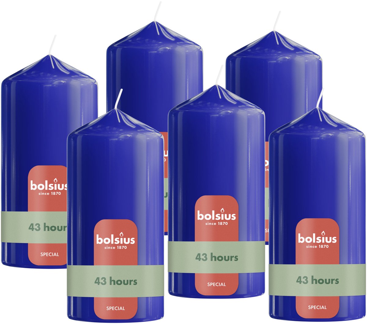 Bolsius Glanzende Stompkaarsen - 6 Stuks - Blauw - 13cm - 43 branduren