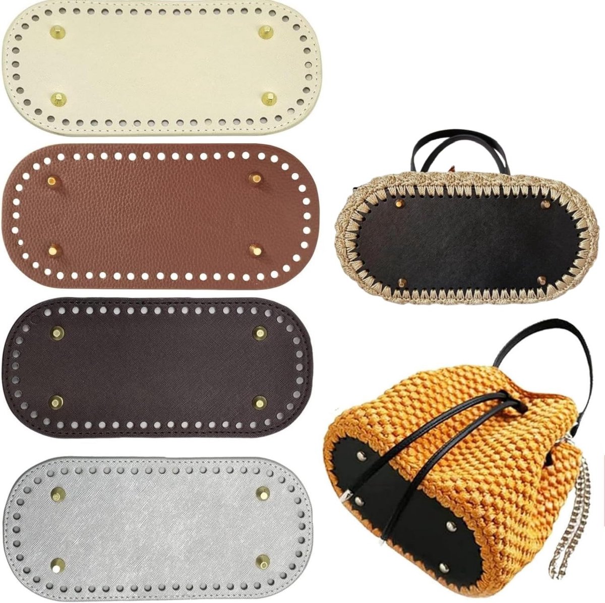 Handgemaakte Ovalen Bodem voor Crochetas en Leren Tassen, Set van 4 Stuks, 22 x 10 cm, Ideaal voor Creatieve Projecten en DIY Tassen
