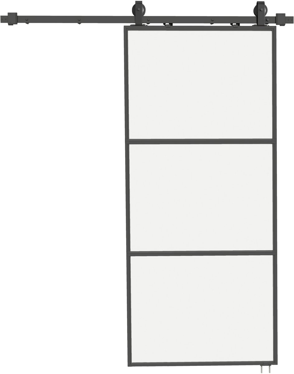 HOMCOM Schuifdeur Staal, gehard glas 91,4L x 4B x 203,2H cm Zwart