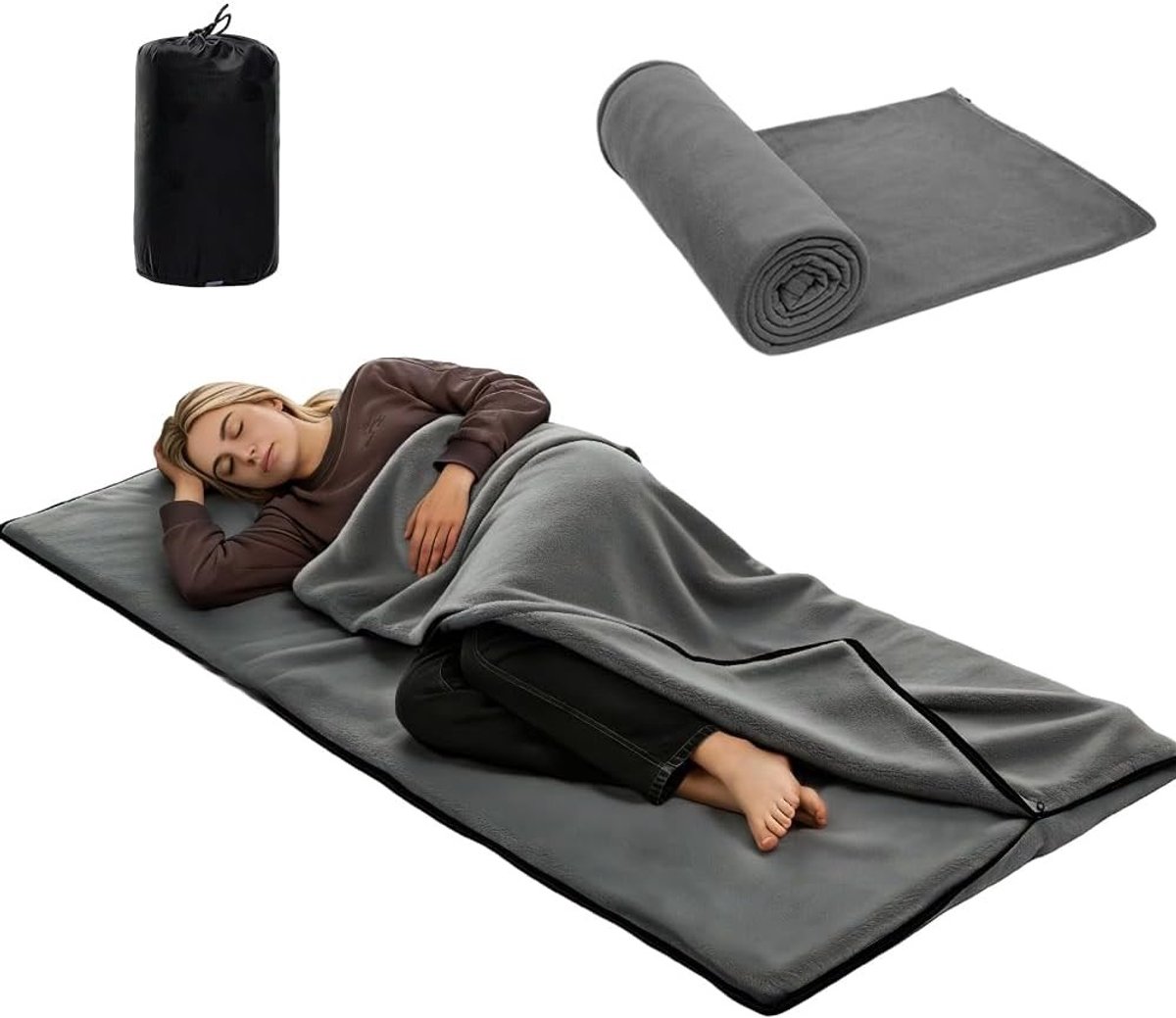 Ultralichte Slaapzak van Katoen 180 x 80 cm met Fleece Binnenkant voor Kamperen, Wandelen en Buitenactiviteiten