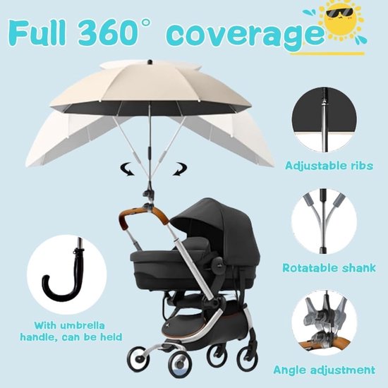 Verstelbare Parasol voor Kinderwagens en Buggy's - UV Bescherming, Zonnescherm en Universele Klem voor Optimale Schaduw — afbeelding 5