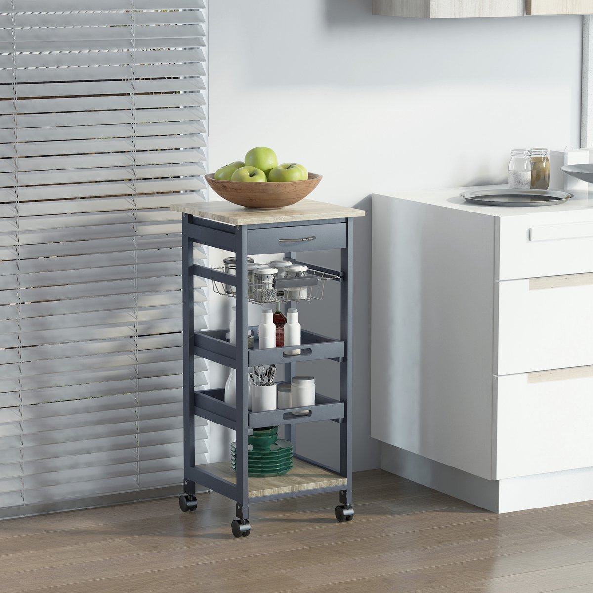 HOMCOM keukentrolley - Hout - 37x37x82cm - Grijs