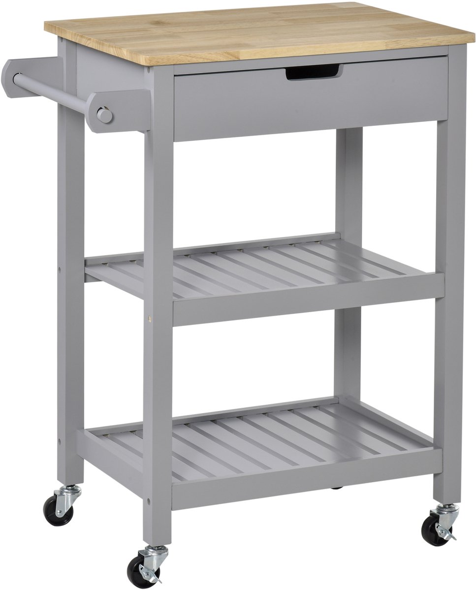 HOMCOM Keukenwagen - MDF - 66,5x40x84,5cm - Grijs