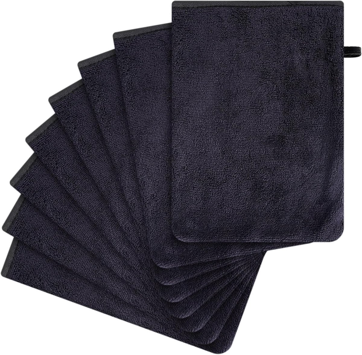 Set van 6 Badhandschoenen en Handdoeken - Microvezel Doekjes voor Gezicht en Bidet, 14x20cm, Zwart