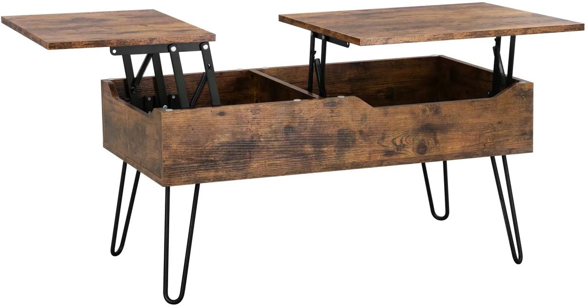 Klarven Salontafel met Opbergruimte Vintage bruin - Salontafel met Lade - Salontafel - Verstelbaar liftblad voor werken en eten - 2 opbergvakken - Draagvermogen 50 kg - B90-115xd45-60xh50-75cm
