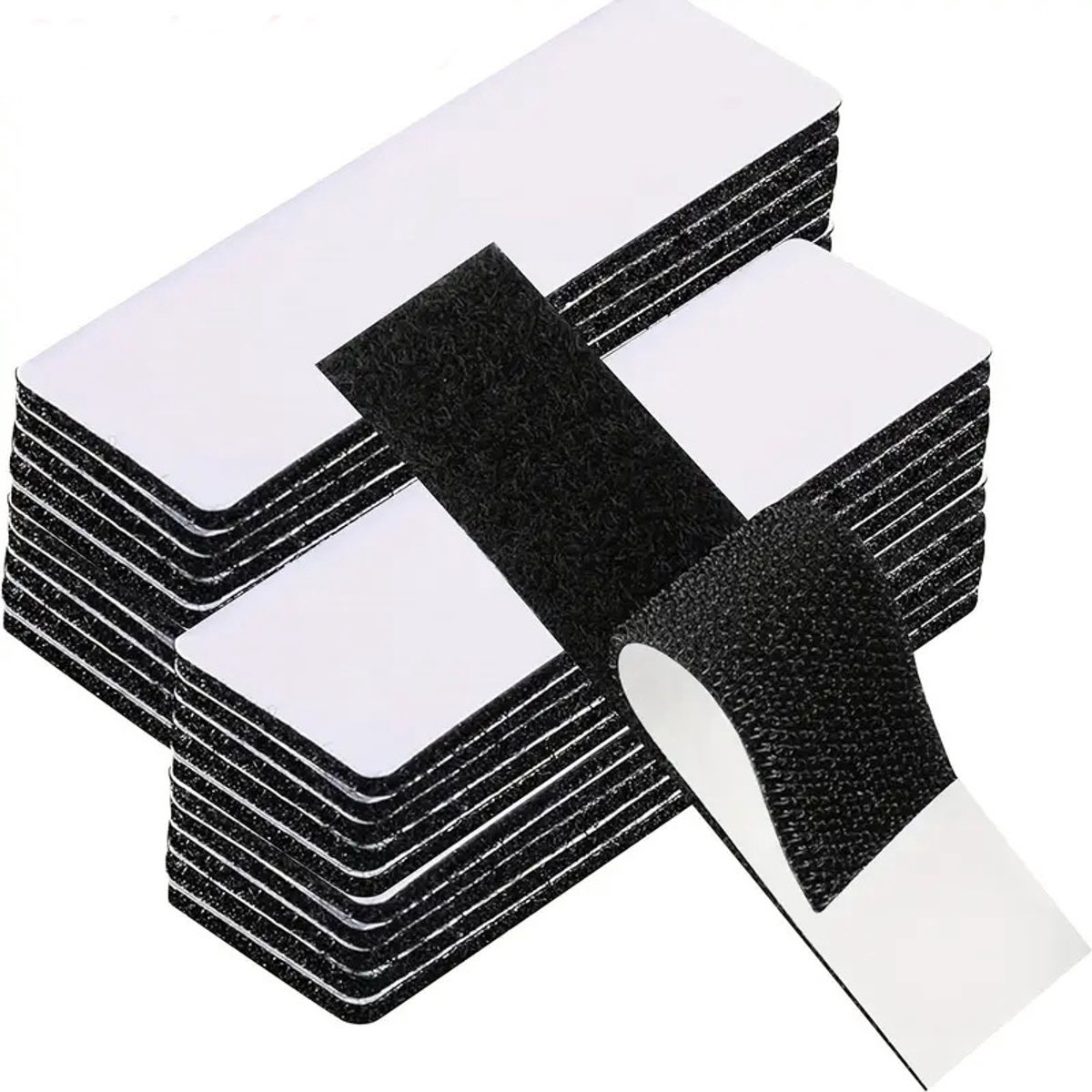 Klittenbandsluitingen — Zelfklevend (20 stuks) — Extra sterke, zwarte zelfklevende strips — Geschikt voor muren-deuren- kunststof-vloeren-glas en metalen oppervlakken — Afmetingen: 5 x 10 cm.