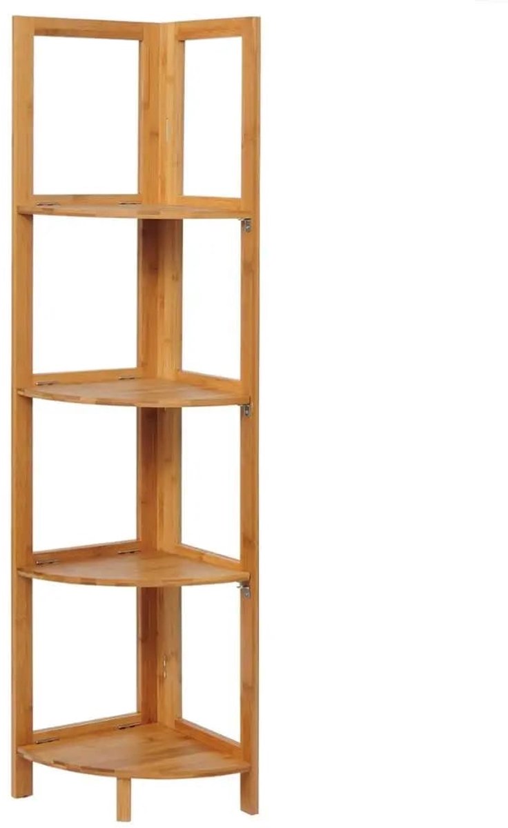 Klarven® Bamboe Hoekplank - Bambook 4 Niveaus Opbergruimte - Opvouwbaar en Ruimtebesparend - Badkamer, Keuken of Kantoor - B 27 x D 38 x H 120 cm