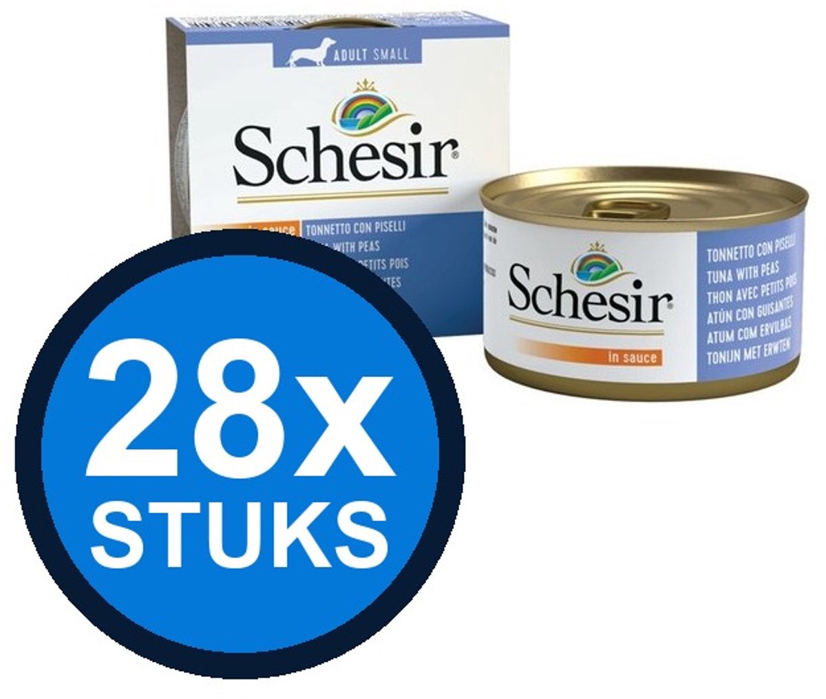 28x Schesir - Hondenvoer - Natvoer in blik - Saus Tonijn & Erwten - 85g