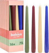 Bolsius - Dinerkaarsen Set - 16 stuks - Playful Class - Rood - Beige - Blauw - Groen - 7 branduren