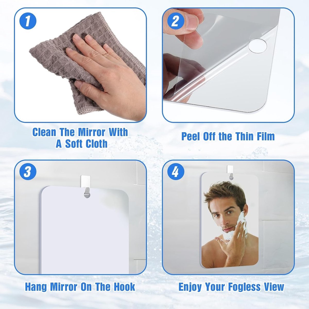 Fogless Douche Spiegel voor Scheren - Antifog Badkamer Spiegel, Frameless, Inclusief 1 Plakhaak, 17cm x 13cm, Ideaal voor Dames en Heren