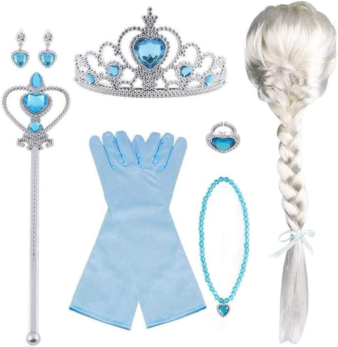 Complete Kostuumset voor Feestjes met Handschoenen, Tiara, Toverstaf en Kroon - Perfect voor Verjaardagen en Carnaval (Blauw)