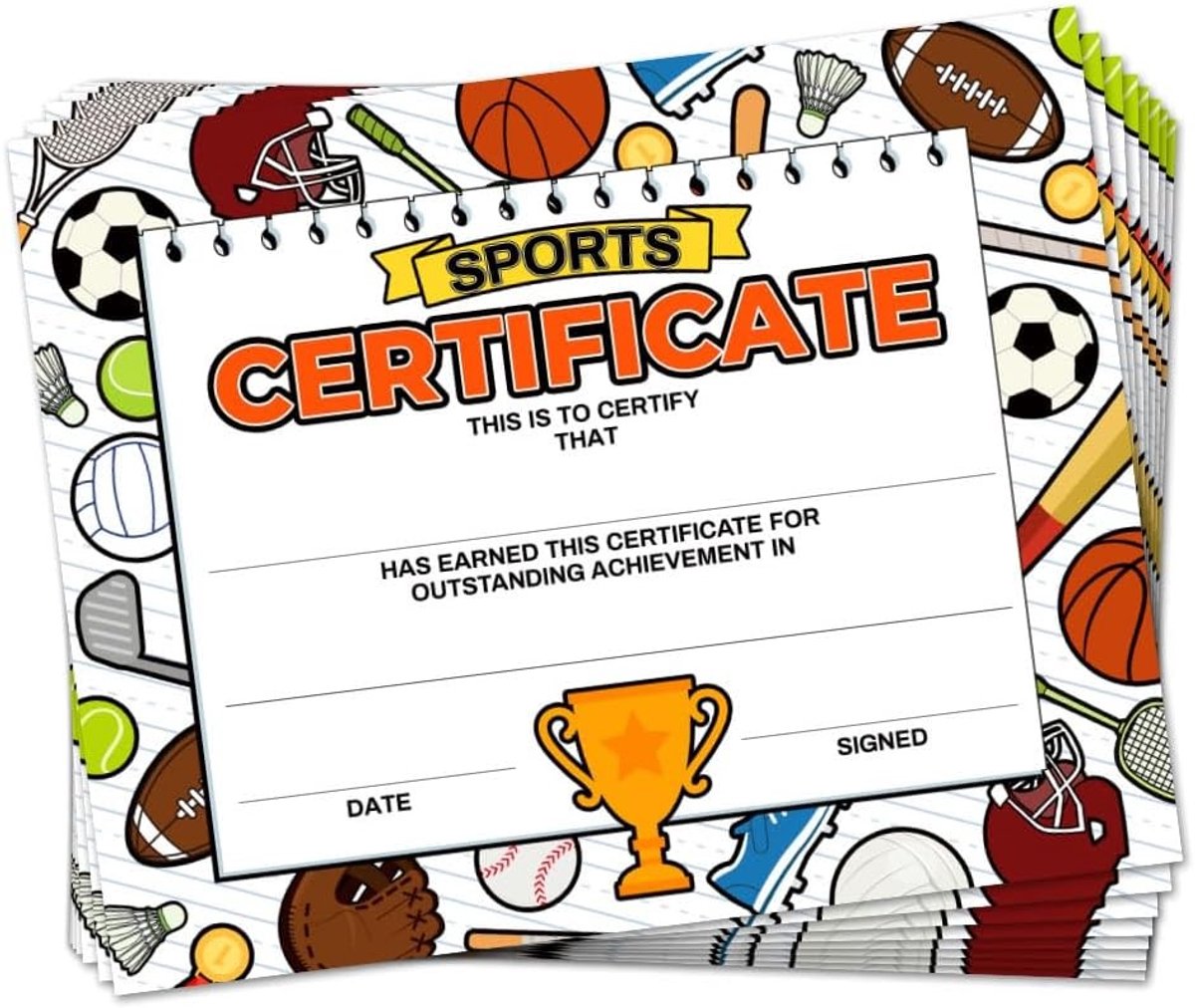 30 Stuks Sportcertificaten voor Prestatie en Erkenning, 25 x 20 cm Lege Ballen Thema Awards voor Studenten