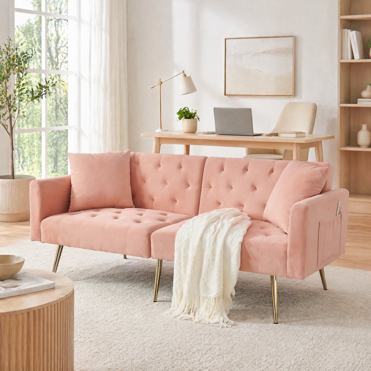 MODFU - Bank - Zitbank - Verstelbare Rug - 2 Zitplaatsen - Velvet - Pink