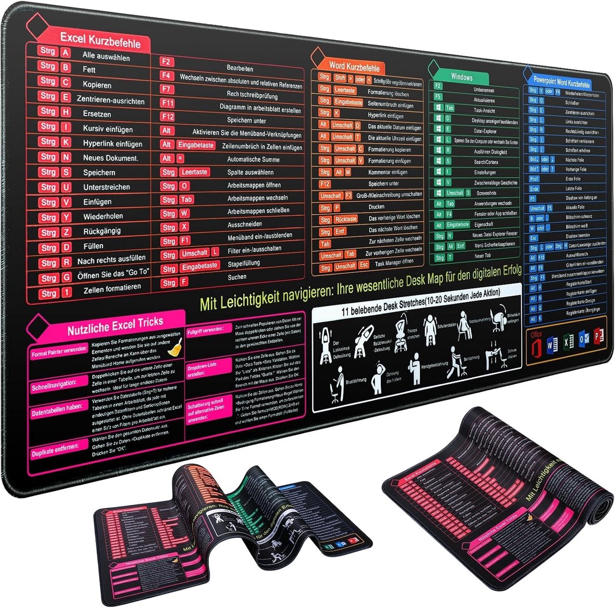 Grote Desk Pad 800 x 300 mm, Waterdichte Bureau Mat, Ideaal voor Kantoor en Thuis, Inclusief Duitse Cheat Sheet en Muismat