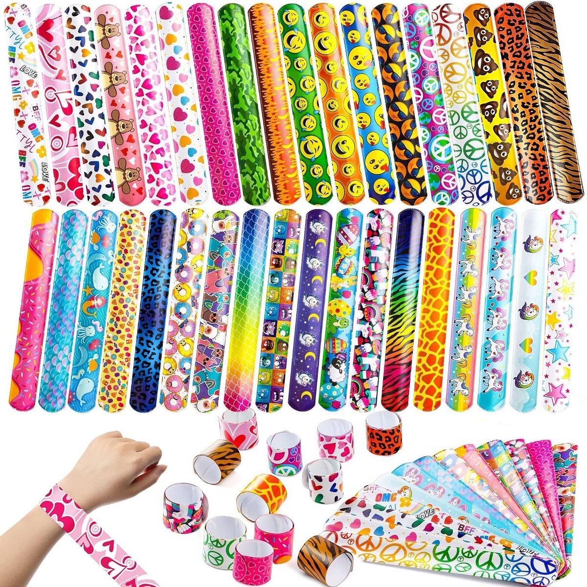 Kleurrijke 144-delige dieren armbandenset voor kinderen - Vouwarmbanden, Slap armbanden en verjaardagscadeaus voor jongens en meisjes, 21-59 cm