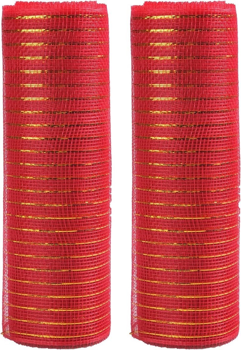 2 Rollen Rode Kerstdecoratie Poly Mesh Ribbons 10 inch x 10 m voor Kerstboom, Kransen en Versieringen