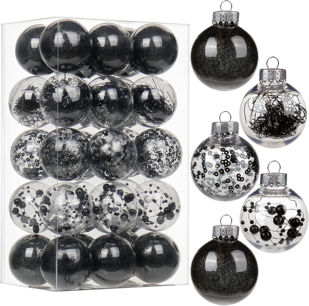 30 Stuks Shatterproof Kerstballen 50mm in Doorzichtig Plastic met Delicate Ornamenten voor Kerstboom Versiering, DIY Decoraties voor Feestjes en Bruiloften