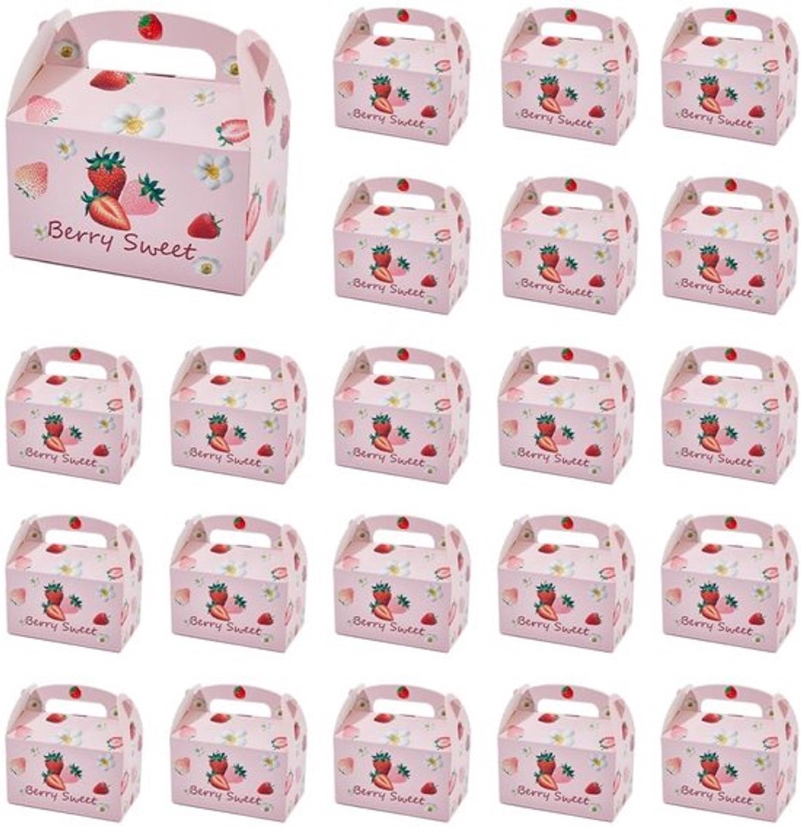 Dailygoods- Geschenkdozen met deksel - 12 stuks aardbeienbedrukte kartonnen doos