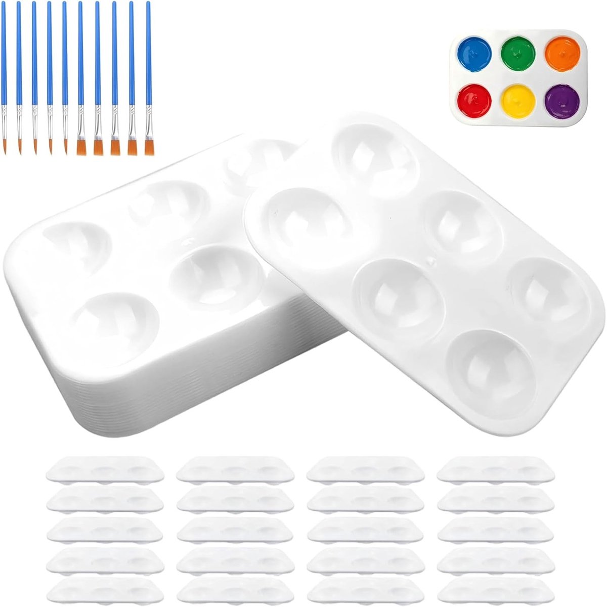 Acrylverf mengpaletten voor kinderen - 20 stuks met 10 penseelsets voor creatieve projecten