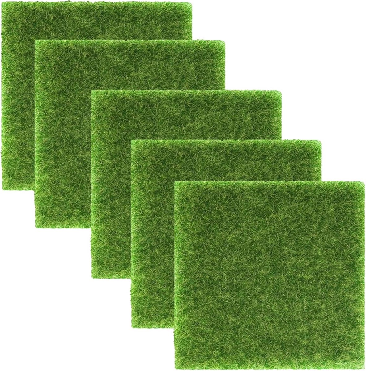 Kunstgras Tapijt Set van 5 Miniatuur Mos Matten voor Binnen en Buiten Tuin Decoratie en Micro Landschap (15 x 15 cm) - Duurzaam, Groen, Natuurlijke Uiterlijk