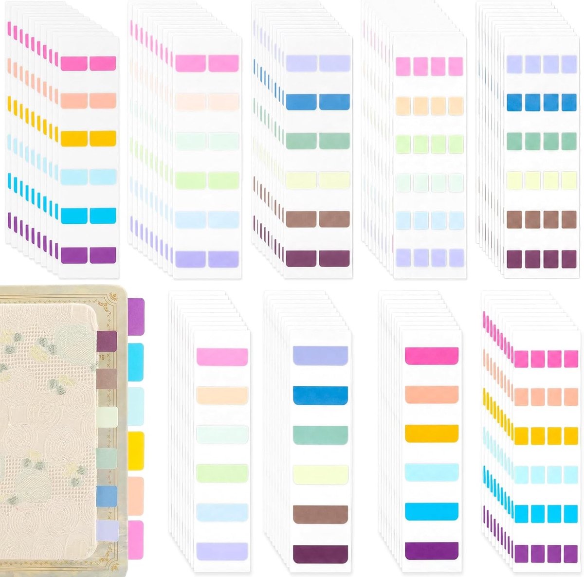 1260 stuks zelfklevende notities in diverse kleuren, beschrijfbare zijmarkeringen voor kantoor, documenten en boeken