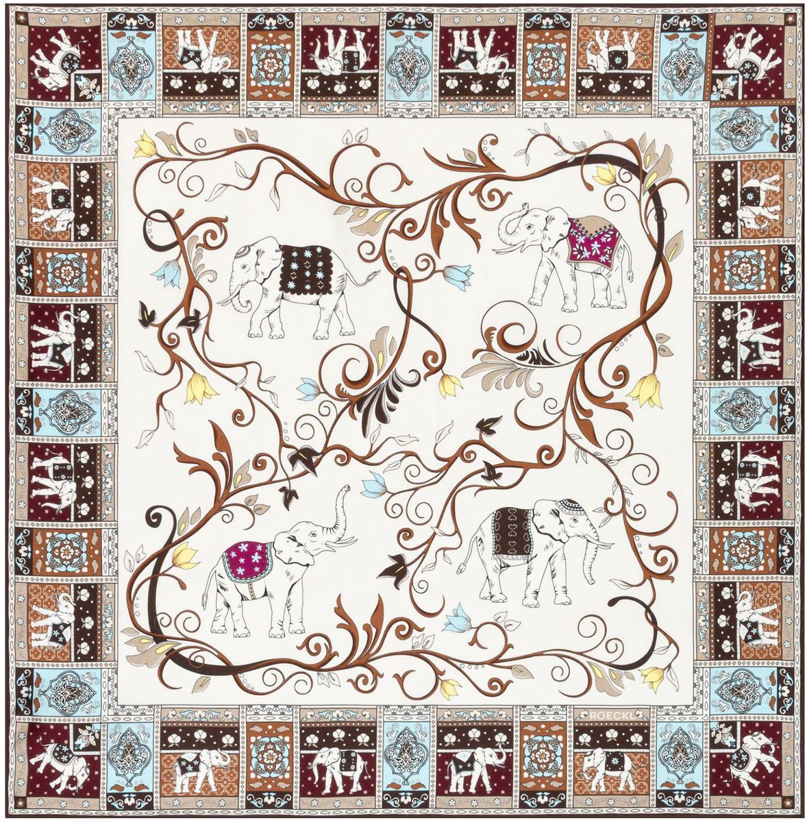 ROECKL sjaal Lucky Elephant 53x53 Multi Cashmere crème