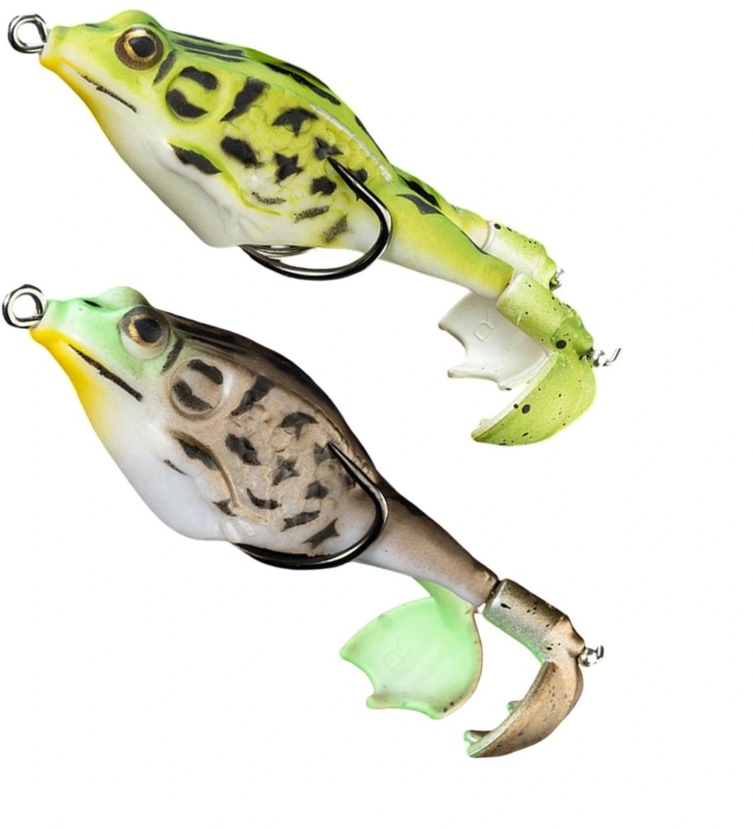 2 Stuks 3D Dubbele Propeller Kikker Vis aas - Zacht Siliconen Aas met Dubbele Haken 360° - Voor Baars Forel Snoek - 9CM