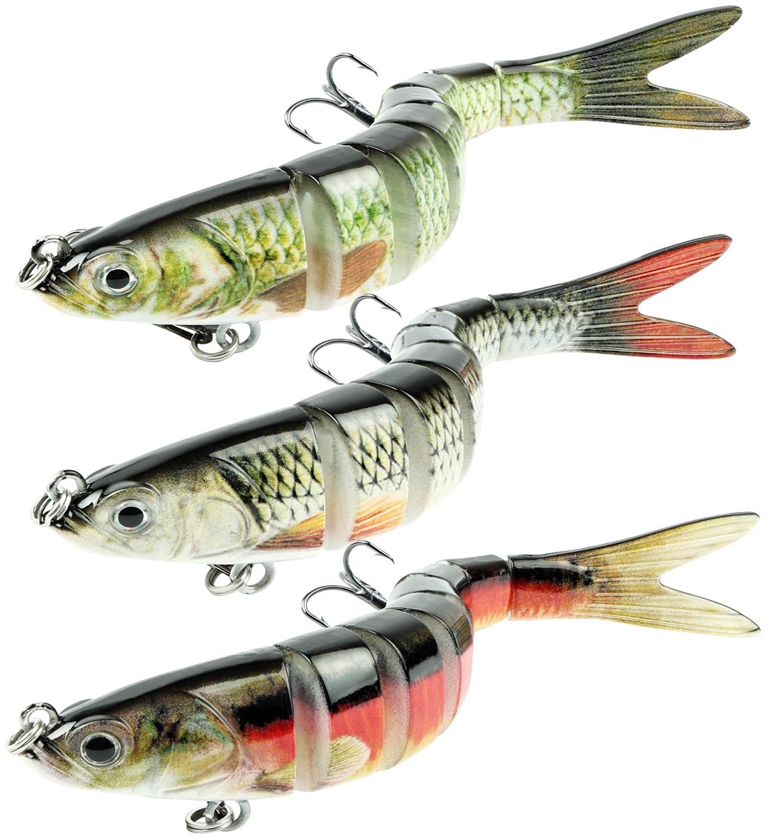 Kunstaas Crankbait - 3 Stuks Meerdelig Gelede 3D Wobbler - Levensecht - Voor Zoet- en Zoutwater - 13.5 cm