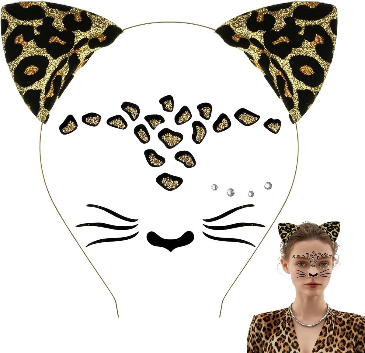 Oorkappen met kattenoren en gezichtstatoeages voor Halloween, carnaval, kostuums en cosplay voor kinderen en volwassenen