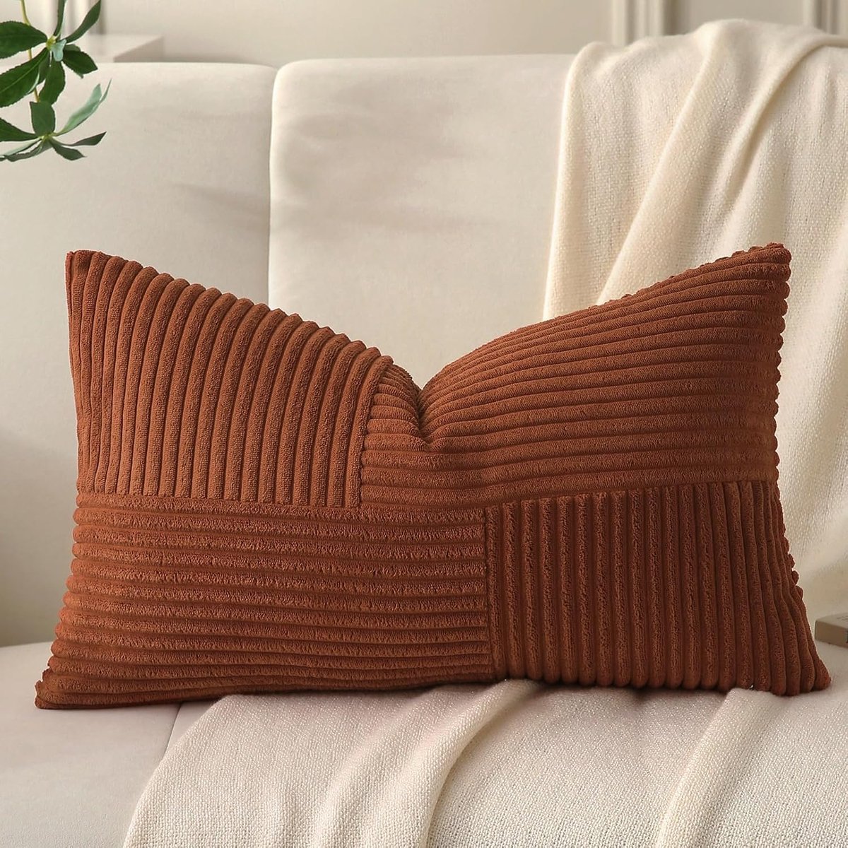KZQ Decoratieve kussenhoes - 1 stuk - 30× 50cm - corduroy - zacht - boho, landelijke stijl - voor woonruimte Bruin