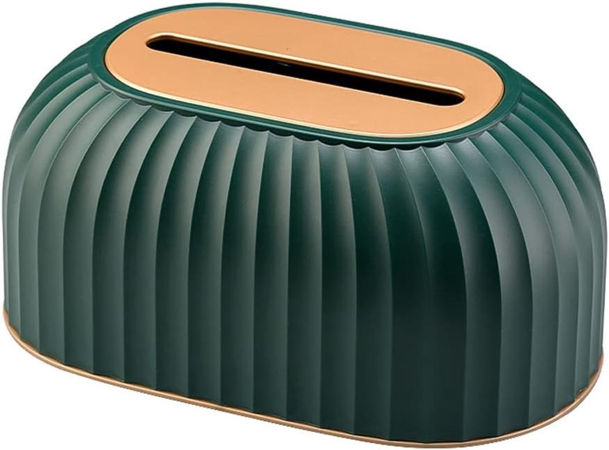 Stijlvolle Striped Papieren Tissuebox voor de Woonkamer - Automatische Lifting en Ruimtebesparende Opberging (Groen + Goud)