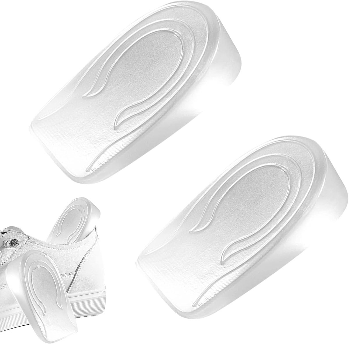 Gel hielkussen voor schoenen - Transparant siliconen hielpad voor plantaire fasciitis, verhoogt 1 cm, ondersteuning voor achillespees en comfort in de schoen