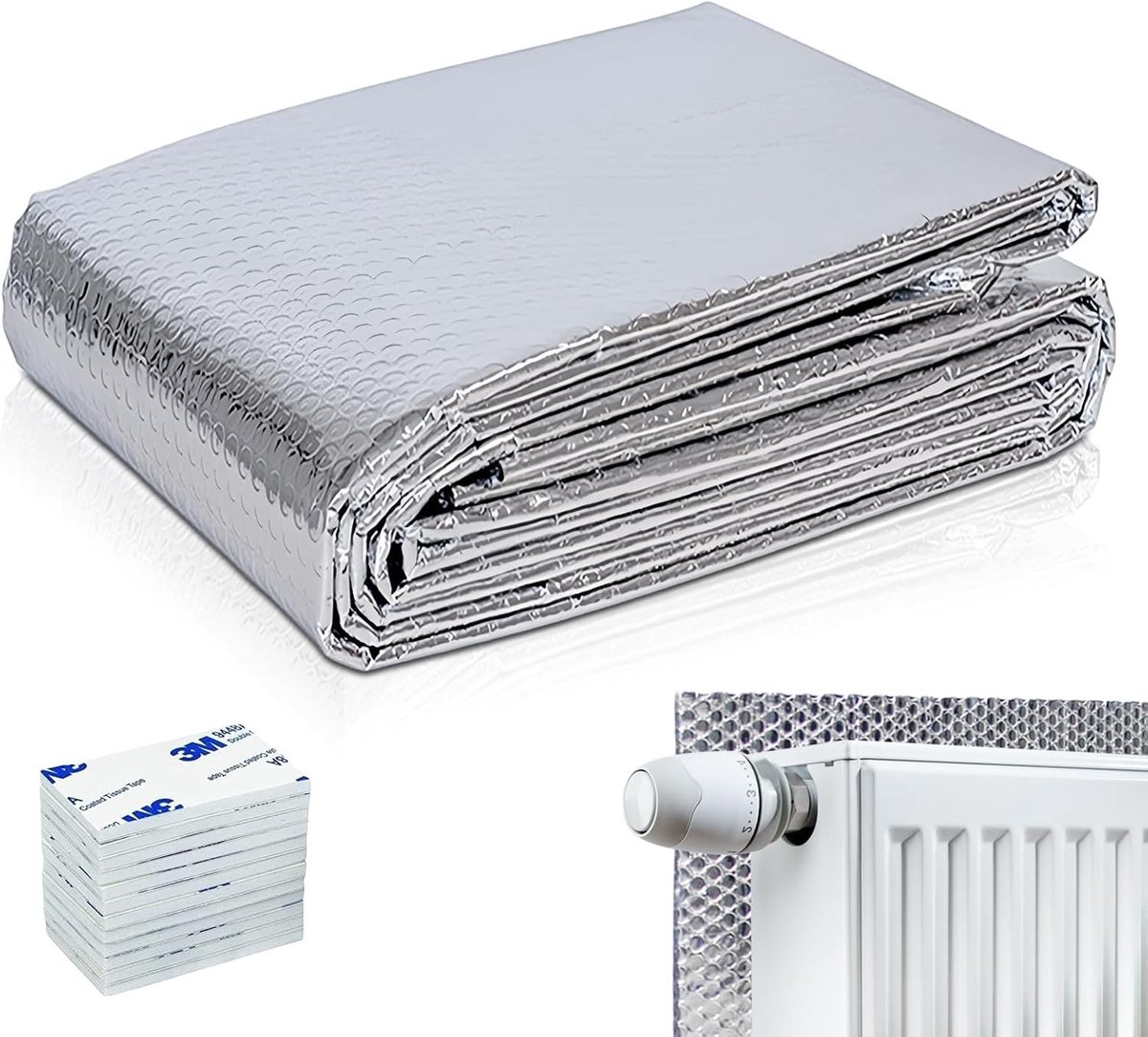 Reflecterende Isolatiefilm 5 m x 0.6 m x 3.5 mm voor Energiebesparing en Vermindering van Warmteverlies met Lijmpads voor Radiatorisolatie