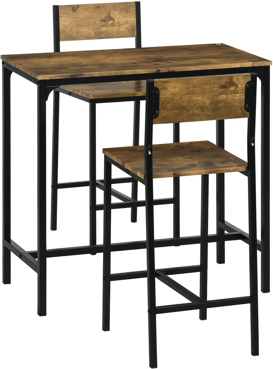 HOMCOM Bartafel set MDF, metaal L89 x B45 x H87 cm, L39 x B45 x H95 cm Rustiek bruin