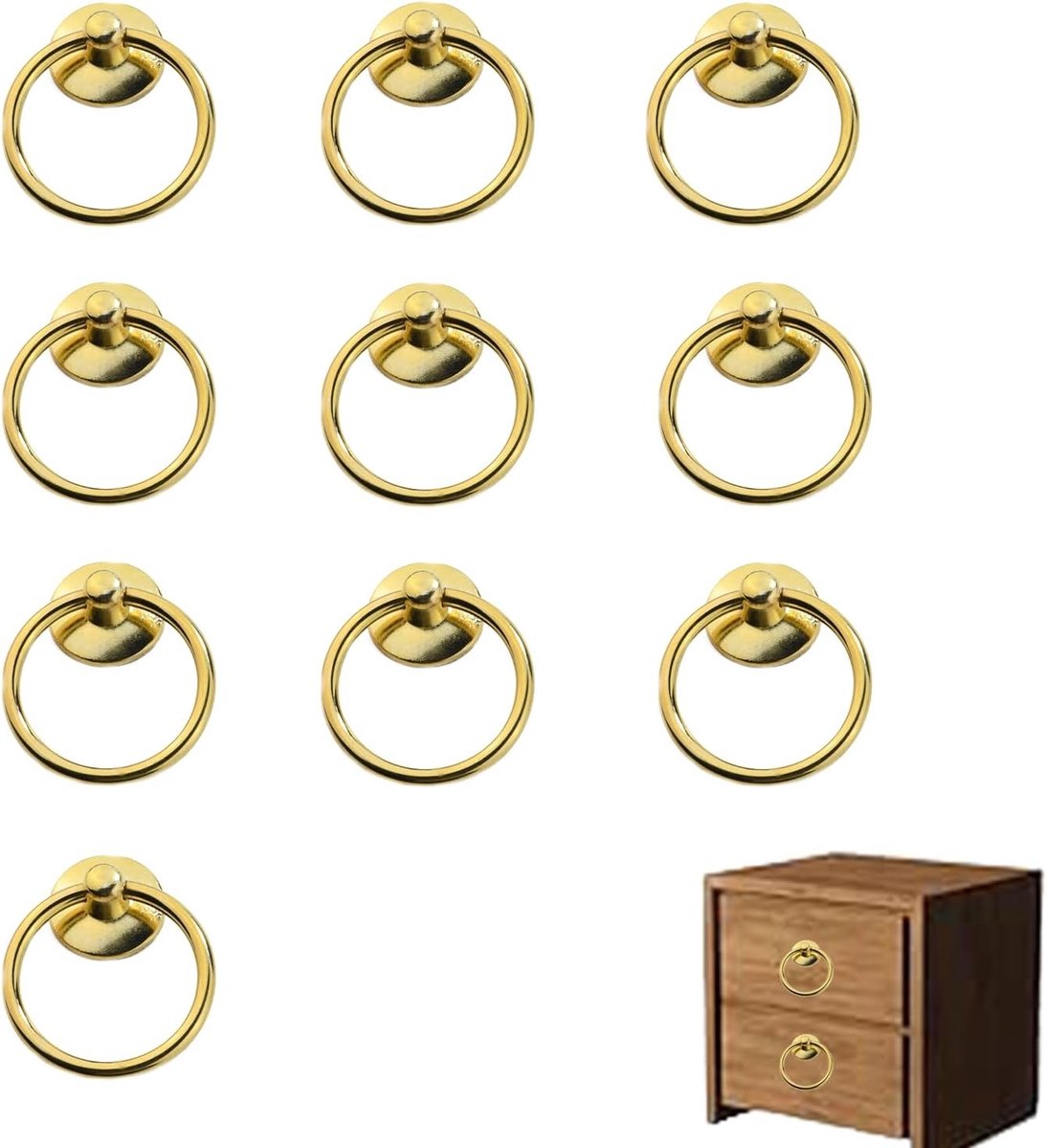 Ronde Ladehandgrepen met Gouden Ring, 10 Stuks, Perfect voor Meubels, Kasten en Dozen