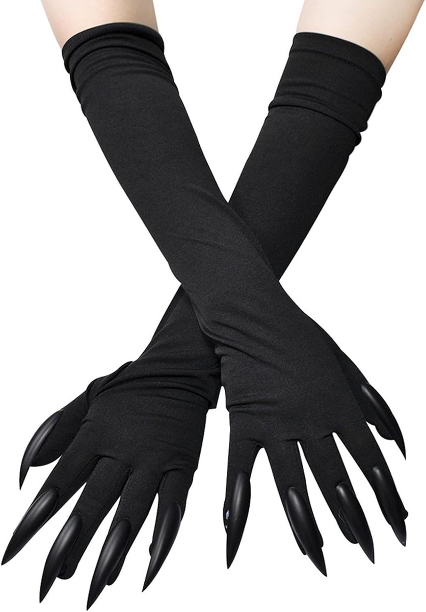 Halloween Lange Vingernagels Handschoenen Requisieten voor Kostuumfeest - Wolf, Spook, Heks en Duivel Klauw voor Cosplay - Zwart, One Size