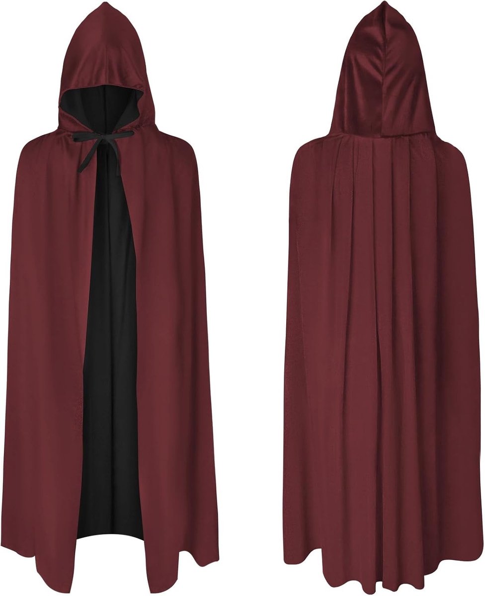 Zwarte Cape met Kap voor Vampier Kostuum voor Halloween, Carnaval en Verjaardagsfeesten